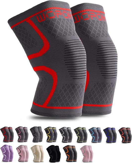 Knee Brace Sleeves for Weightlifting Working out, Knee Pain Relief for Meniscus Tear Arthritis ACL MCL (2 Pack)