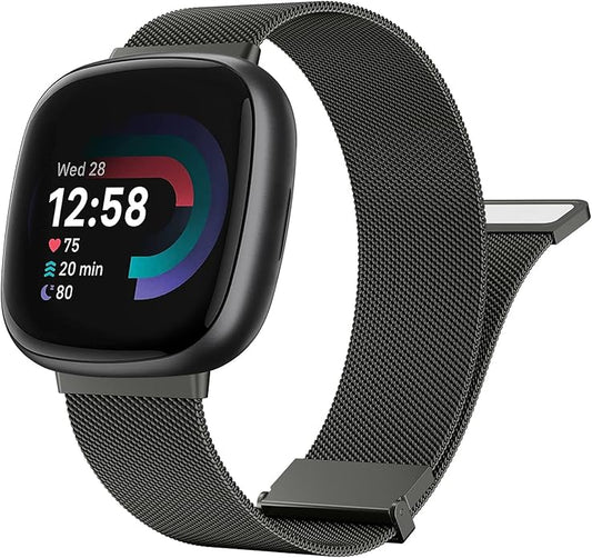 Meliya Metal Band for Fitbit Sense 2 / Sense Bands, Fitbit Versa 4 / Versa 3 Bands Women Men, Stainless Steel Mesh Magnetic Replacement Bracelet Strap for Fitbit Sense 2 / Versa 4 Smartwatch