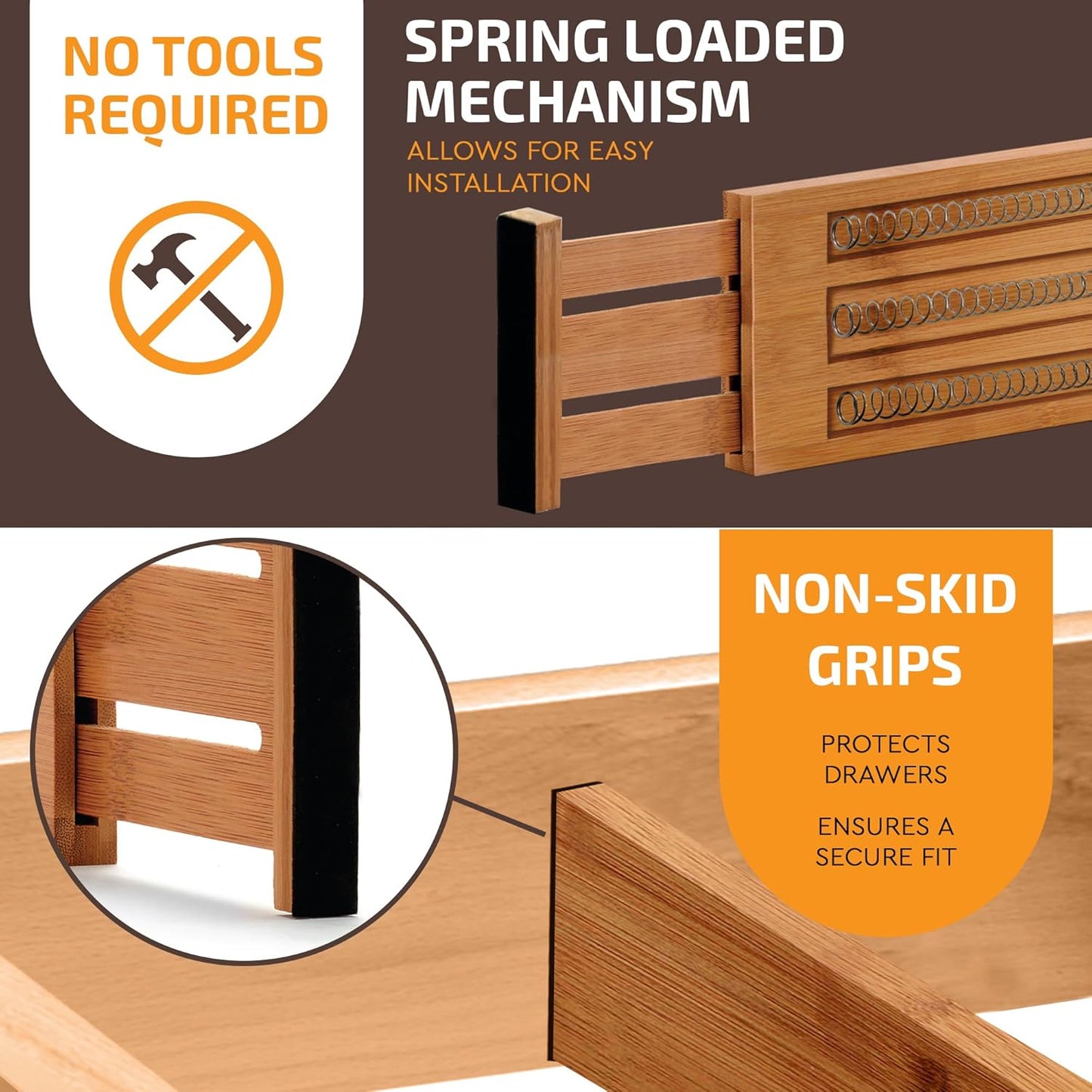 6 Pack Drawer Dividers 6 Inch High, 11”-17" Adjustable Bamboo Organizers Large Expandable Drawer Separators for Cloths, Dresser, Bedroom, Bathroom, Baby Drawer, Office & Kitchen Utensils (Natural)