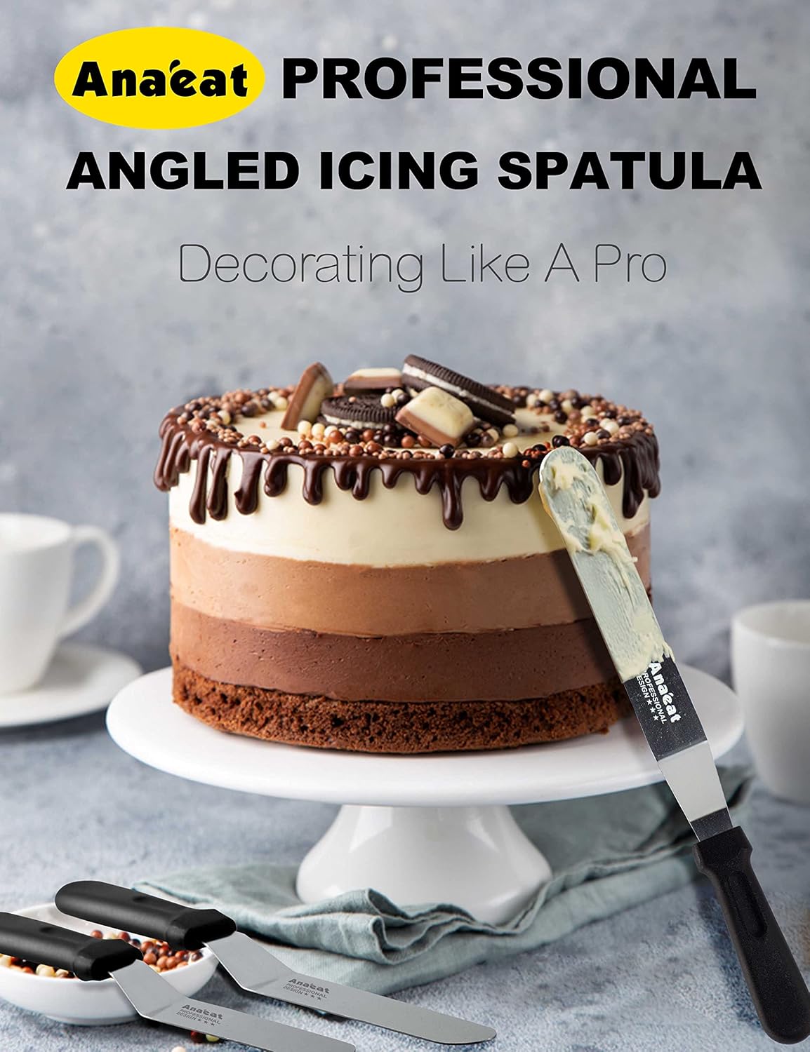 Anaeat Icing Spatula, Professional Cake Angled Offset Spatula with 8" Stainless Steel Blade - Thickened Frosting Knife with Durable Plastic Handle for Cake Decorating, Pastry & Baking