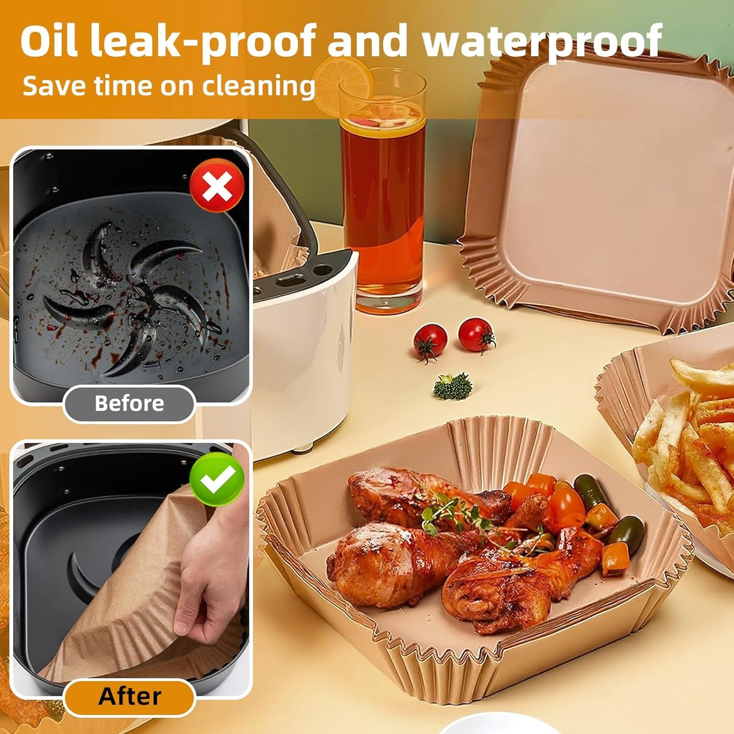 7.1 inch Air Fryer Paper Liners for Instant Pot Vortex Plus 4QT, 200pcs 3-6 Qt Thickened Square Disposable Parchment Liner Compatible with Ninja AF141/Chefman/Cosori Airfryer