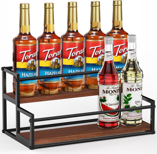 THYGIFTREE Coffee Syrup Rack Organizer 2-Tier 10 Syrup Bottles Holder Stand for Coffee Bar Storage Shelves for Syrup, Wine, Dressing for Kitchen Coffee Station