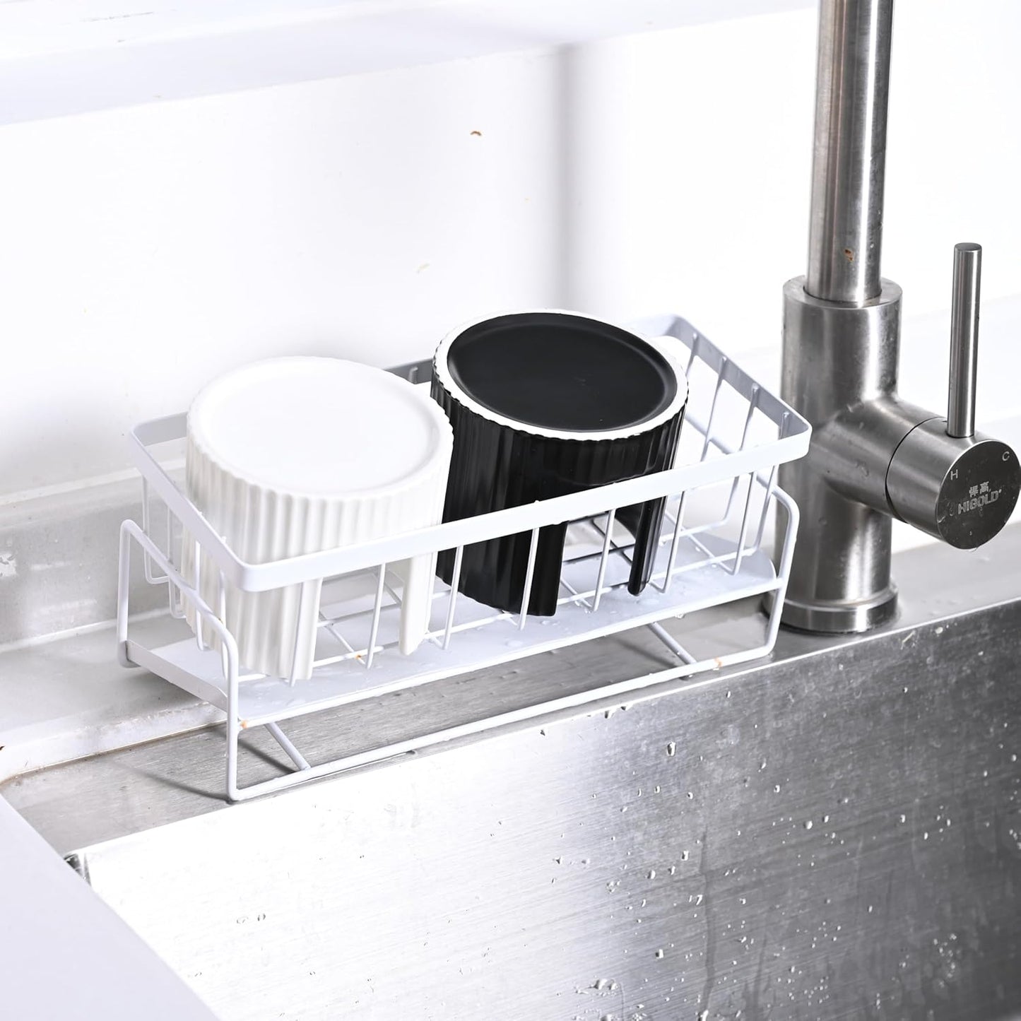 Ceramic Sponge Caddy for Kitchen Sink - Black Dish Sponge Holder, Scouring Pads Drying Rack for Countertop