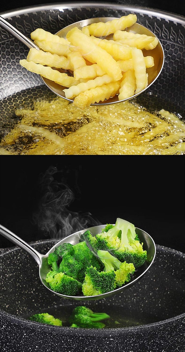 FJNATINH Solid 304 Stainless Steel Skimmer Slotted Spoon Colander Strainer Ladle for Cooking and Frying, Kitchen Utensils Wire Strainer Pasta Strainer Spoon