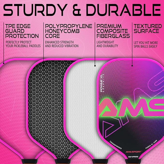 AMA SPORT Pickleball Paddles Set of 2 USAPA 1Portable Carry 2 Pickleball 3 Edge 4 Pickleballs, 2 Grip