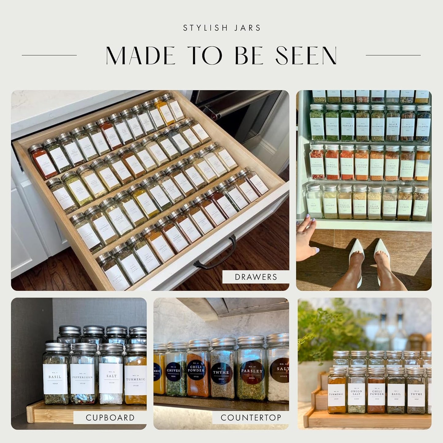 Glass Spice Jars with Labels with Metal Lids and Shakers Farmhouse 36 Pack Set, 4oz Small Clear Empty Spice Bottles Seasoning Containers with Label Organizer Square Herb Seasoning Jars for Kitchen