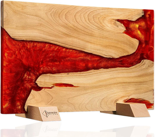 SENKEN "Red Tsunami" Extra Large Magnetic Knife Block - Holds Up to 16 Knives - Knife Block without Knives, Universal Knife Holder, Beautiful Red Resin & Natural Wood Blend ("Crimson" Red Resin Blend)
