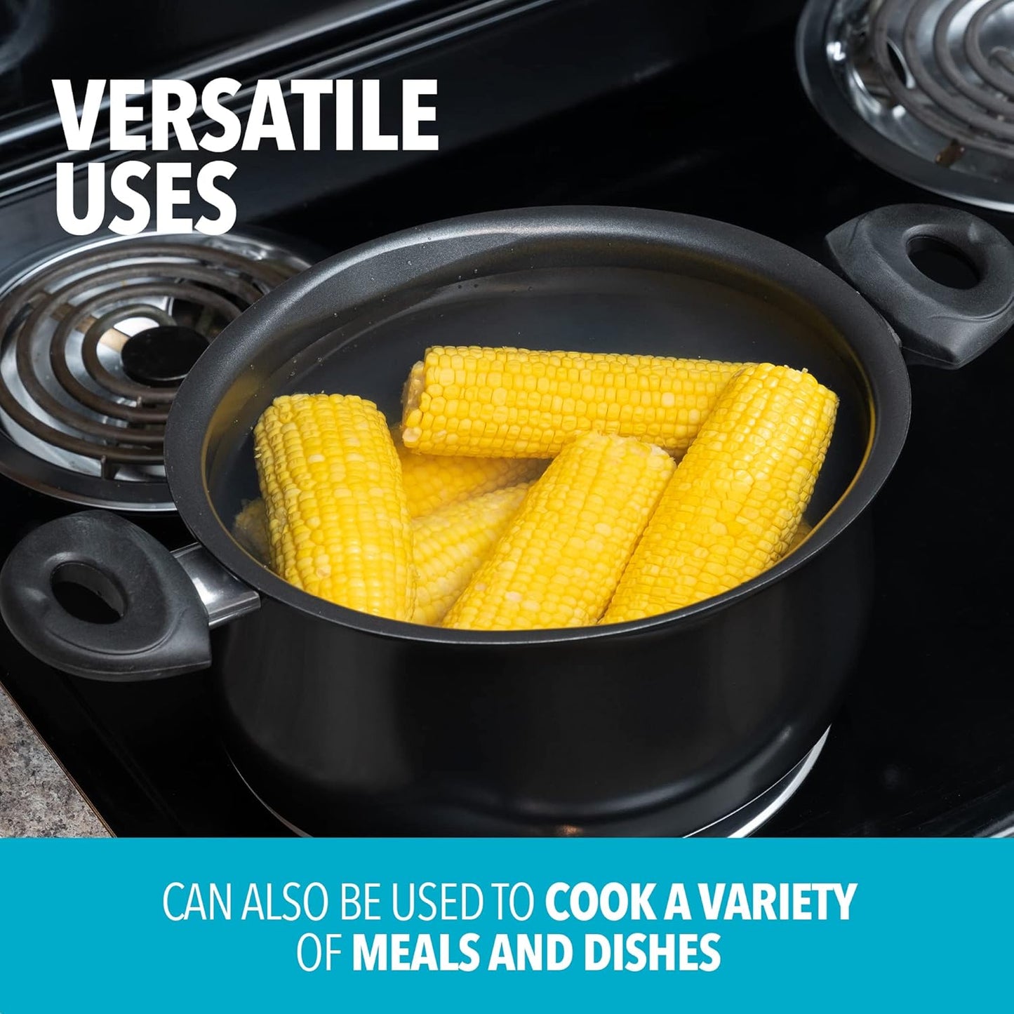 Bialetti 5.5-Quart Nonstick Aluminum Pasta Pot with Strainer Lid and Handles, PFOA-Free Nonstick Oval Cooking Pot and Lid, Black