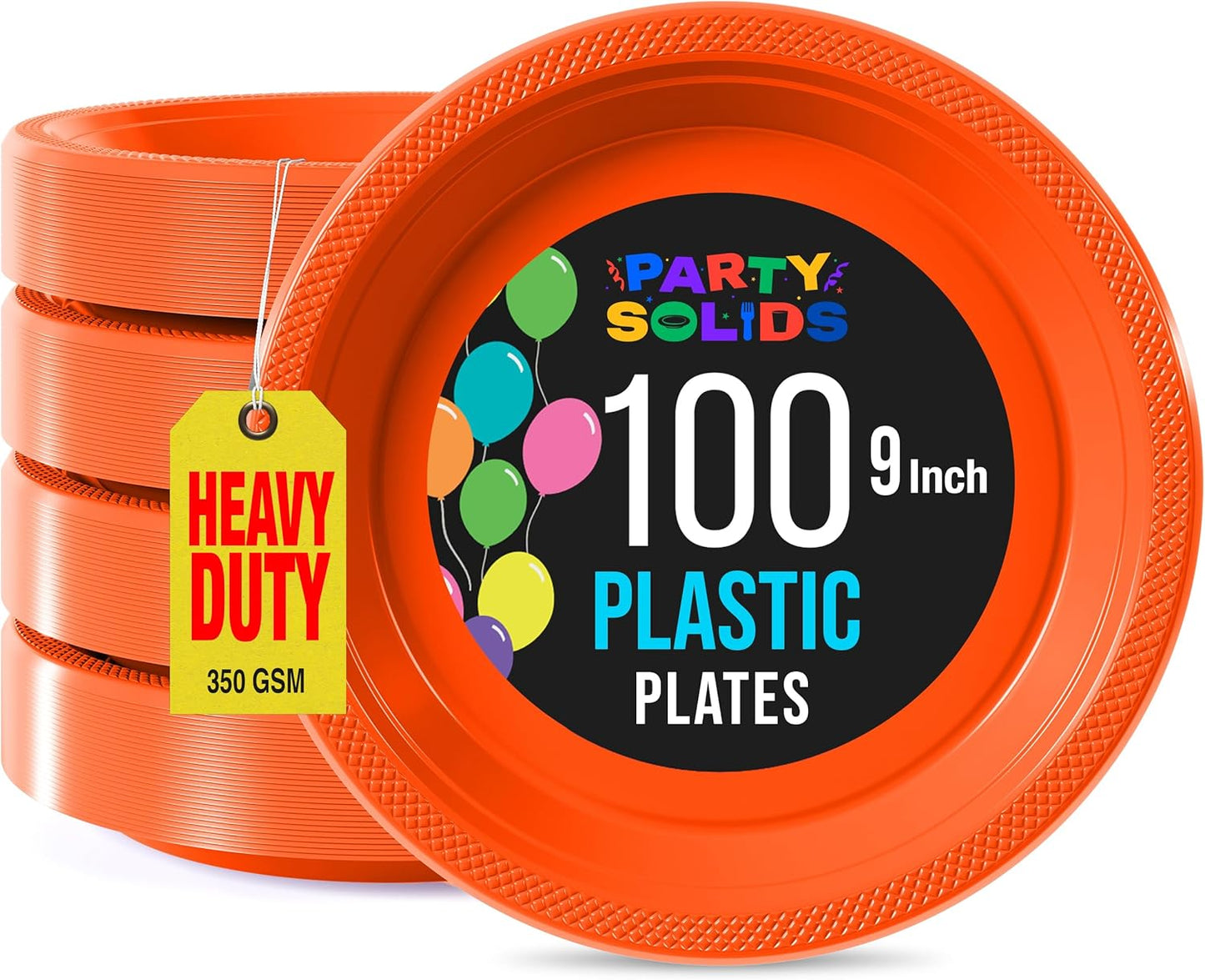 Exquisite Party Solids Orange Plastic Plates For Party 9" Orange Disposable Plates Heavy Duty Supplies 100 Pcs Plastic Dinnerware Sets Heavy Duty 350 GSM Disposable Dinnerware Set