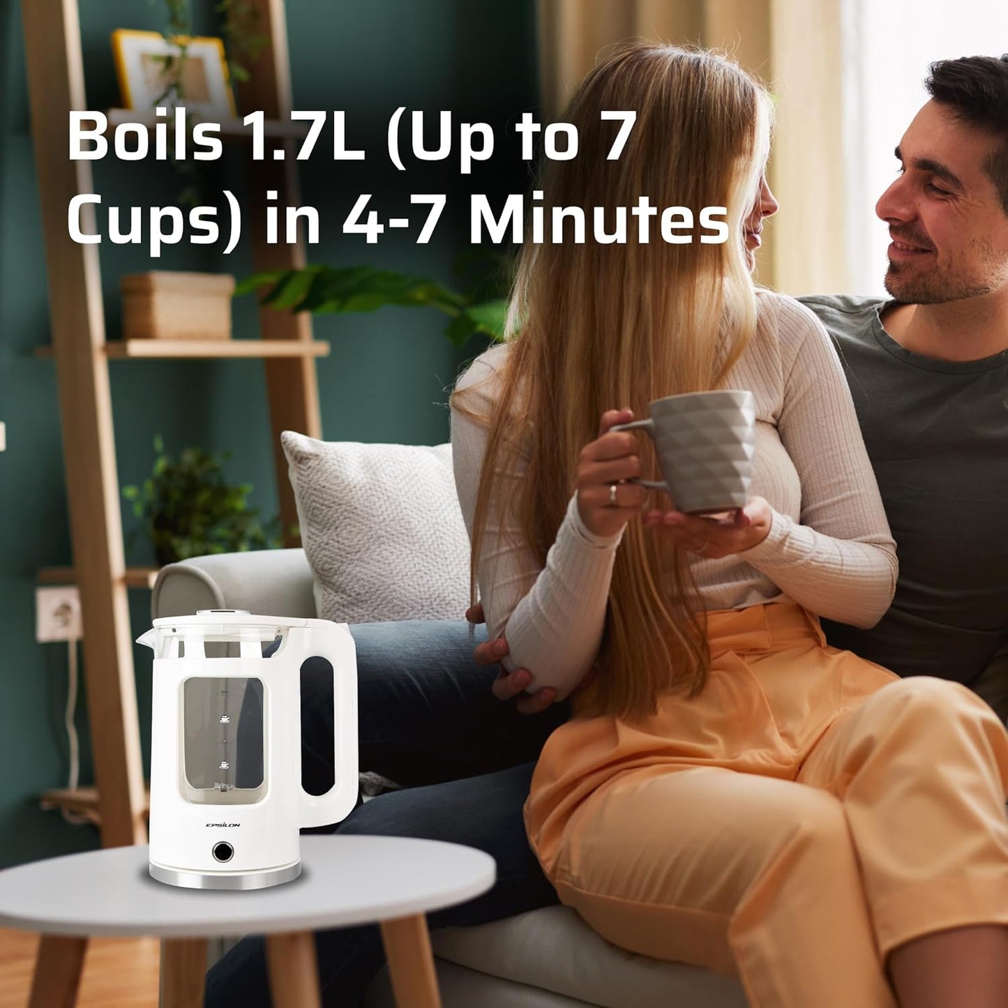 Epsilon 1.7L Glass Electric Kettle – Hot Water Tea Kettle with LED Light, Stainless Steel & Borosilicate Glass, Auto Shut-Off, BPA-Free Electric Teapot, 1500W Fast Boil, Cool Touch