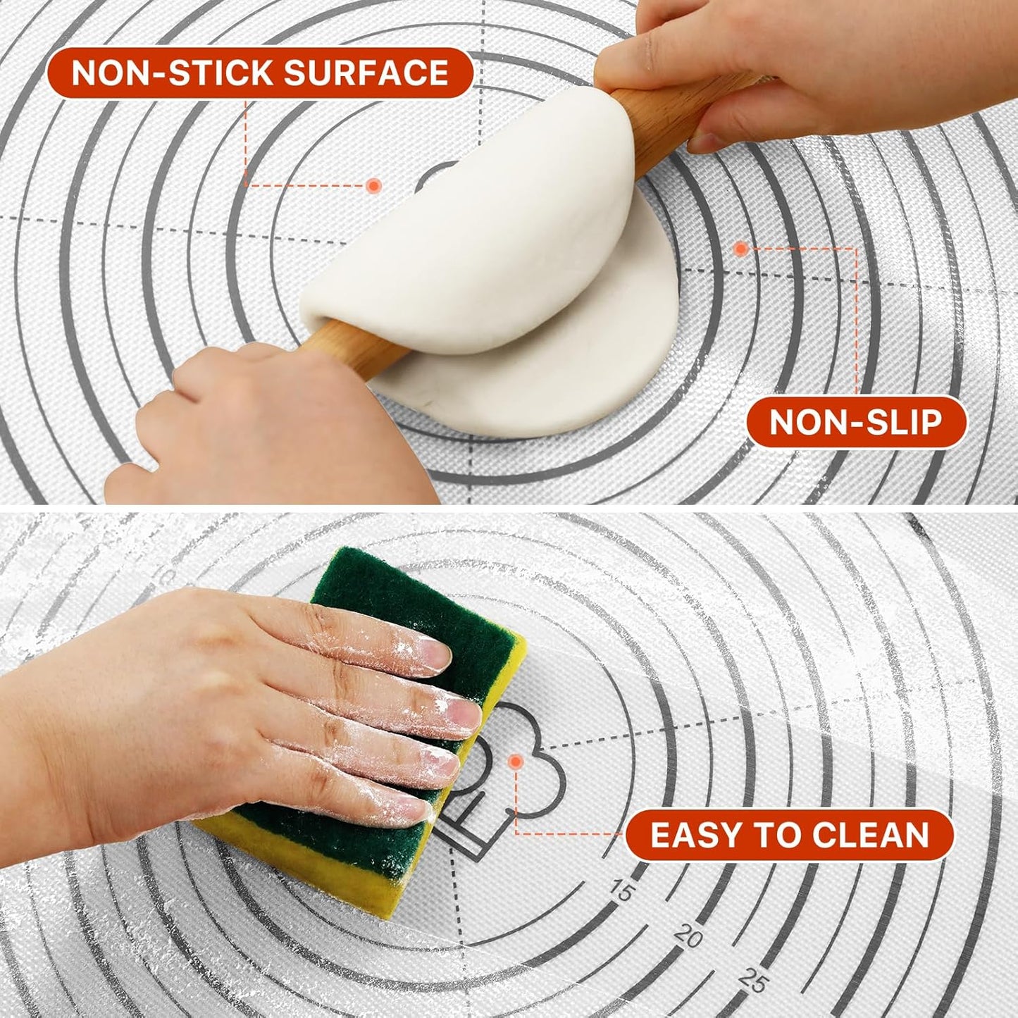 Silicone Mat, 26 x 16inch Extra Large Non-stick Pastry Baking Mat with Measurement, Resuable Thick Cookie Sheet Counter Mat, Dough Rolling Mat, Oven Liner, Fondant/Pie Crust Mat