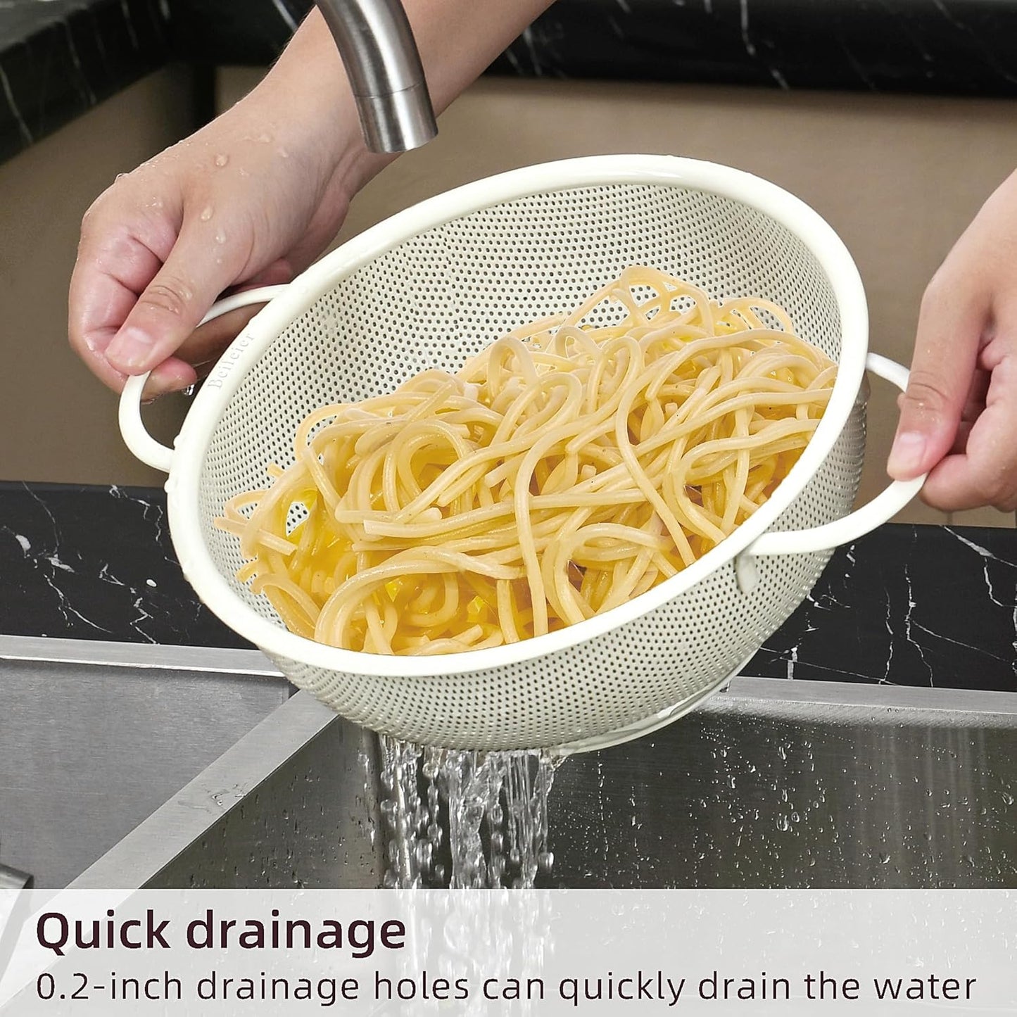 Stainless Steel Colander 3 Piece,Metal Strainer Basket with Solid Base and Handles for Kitchen Food,Pasta, Noodles, Vegetables and Fruits,Powder Coated,BPA Free,Dishwasher Safe,2 & 3 & 4.5 Qt (Cream)