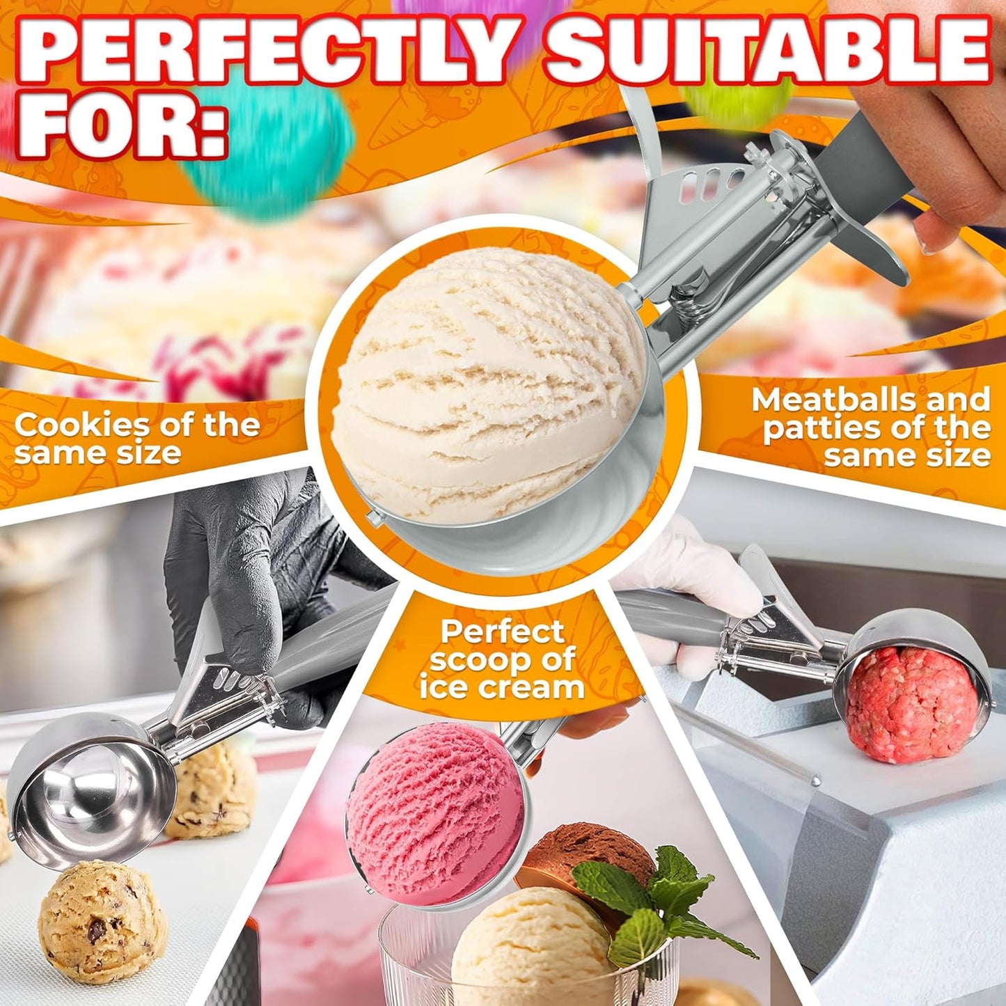 4 oz Ice Cream Scoop with Trigger Release #8 – Stainless Steel Versatile Tool for Baking, Cookies and Desserts Spoons, Easy-to-Clean, Dishwasher-Safe, Ergonomic Design for Precise Culinary Portions