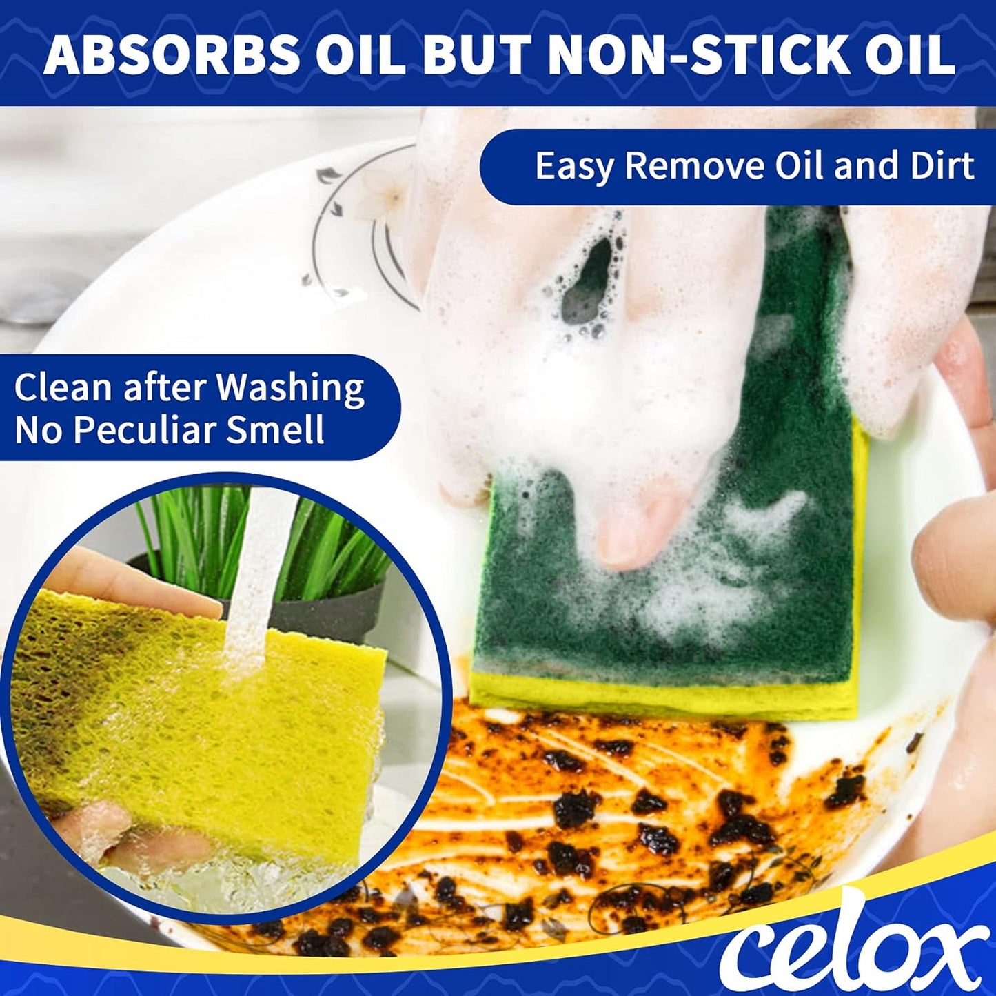 CELOX 36 Pack Dish Sponge for Kitchen, Dual Sided Scrub Sponge Heavy Duty, Non-Scratch Sponges Perfect for Kitchen Dishwashing and Household Cleaning, Highly Absorbent and Easy to Dry for Reuse