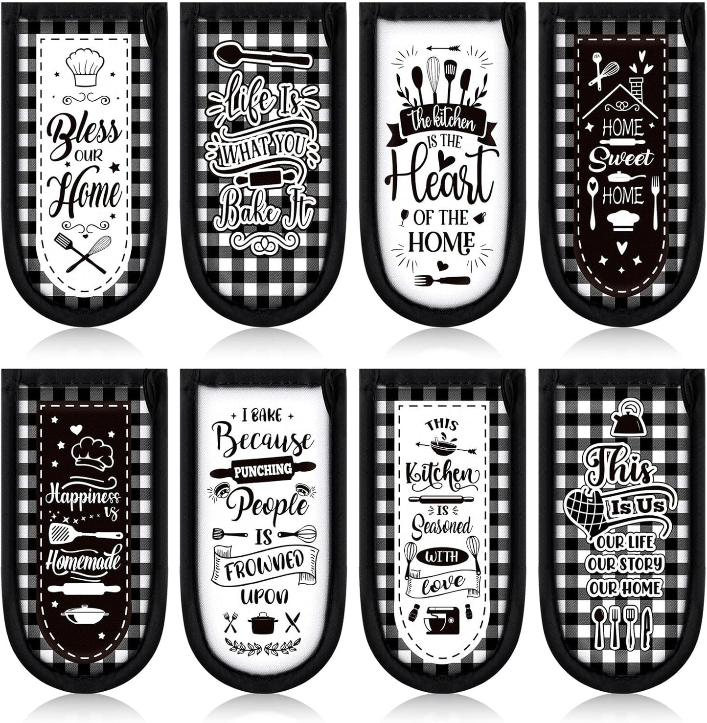 Patelai 8 Pcs Kitchen Them Cast Iron Skillet Handle Covers Heat Resistant Pan Handle Holder Sleeve Black and White Buffalo Plaid Non Slip Skillet Pot Holders Mitt for Kitchen BBQ Baking Cookware Decor