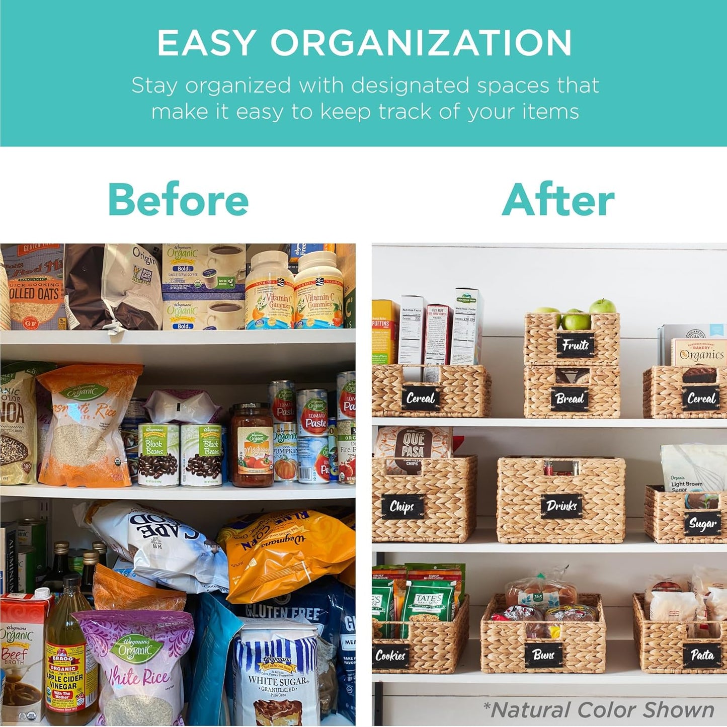 Best Choice Products Set of 4 16x12in Large Water Hyacinth Pantry Baskets, Woven Organizers w/Chalkboard Label, Chalk Marker - Gray