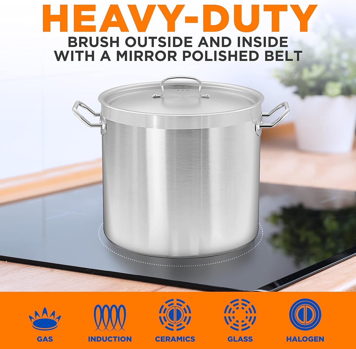 Nutrichef Stainless Steel Cookware Stockpot, 30 Quart Heavy Duty Induction Soup Pot With Stainless Steel Lid And Strong Riveted Handles, Even Heat Distribution, Compatible With Most Cooktops