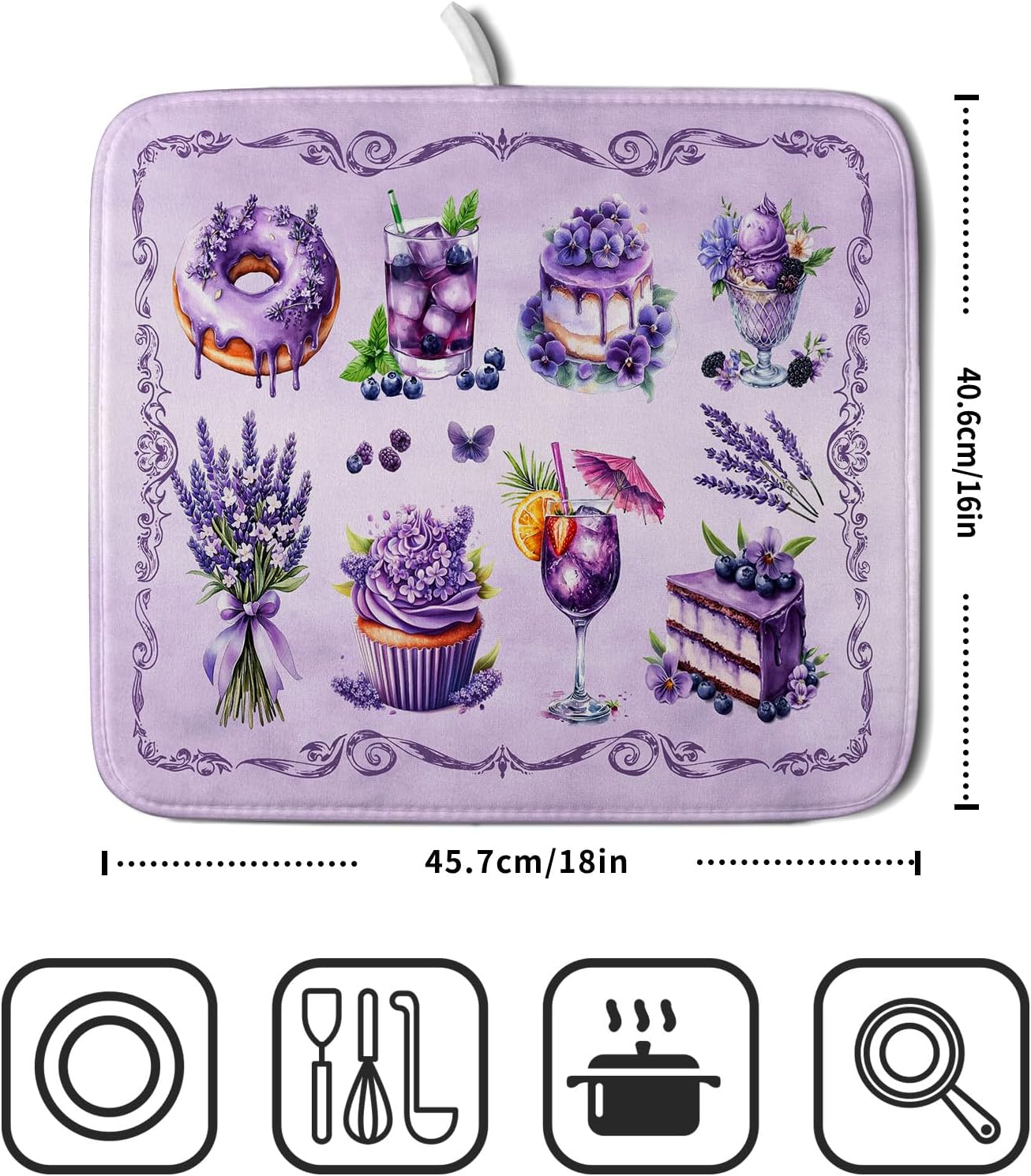 Purple Dish Drying Mats for Kitchen Counter Washable Drying Pad Absorbent Coffee Mat - Delicious Afternoon Tea