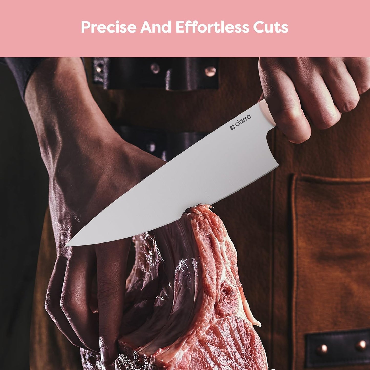 CIARRA Professional Kitchen Knife Set 4 PCS - Chef Knife Set, Bread Knife, Utility Knife, High Carbon Stainless Steel Cooking Knives with Gift Box (Pink)