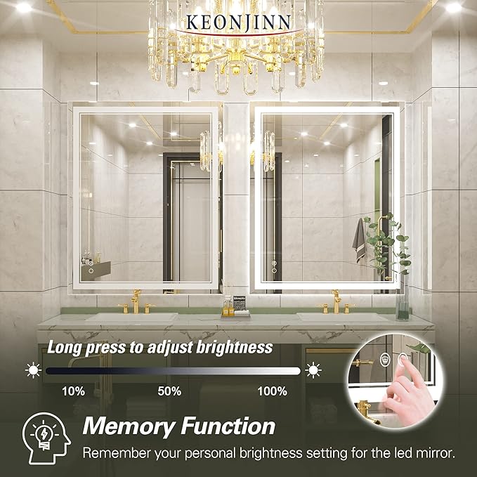Keonjinn 40 x 32 Inch LED Bathroom Mirror IP54, 6000K(Horizontal/Vertical) 6000K(Horizontal/Vertical)