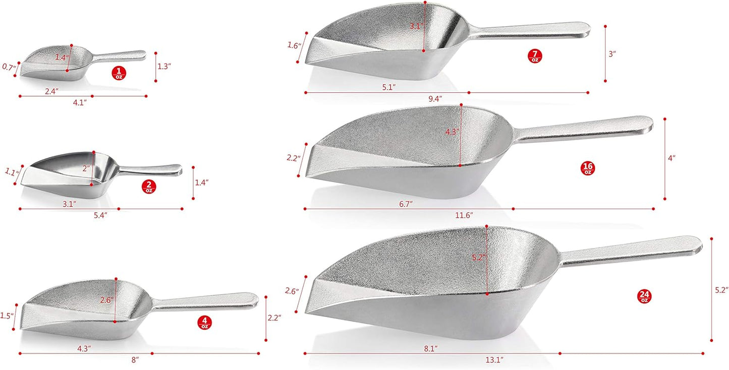 New Star Foodservice 34660 One-Piece Cast Aluminum Flat Bottom Bar Ice Flour Utility Scoop, 4-Ounce, SIlver