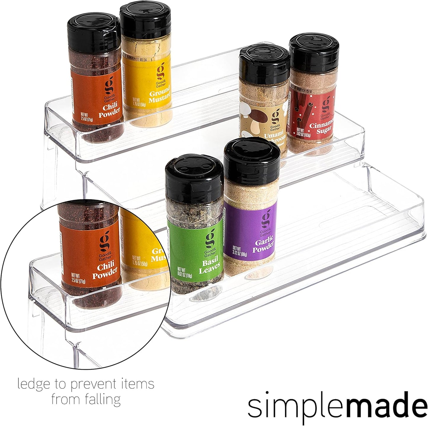 SIMPLEMADE 3-Tier Spice Rack Organizer - Versatile Storage Shelf for Kitchen, Bathroom, Bedroom & Office, Set of 2, Clear