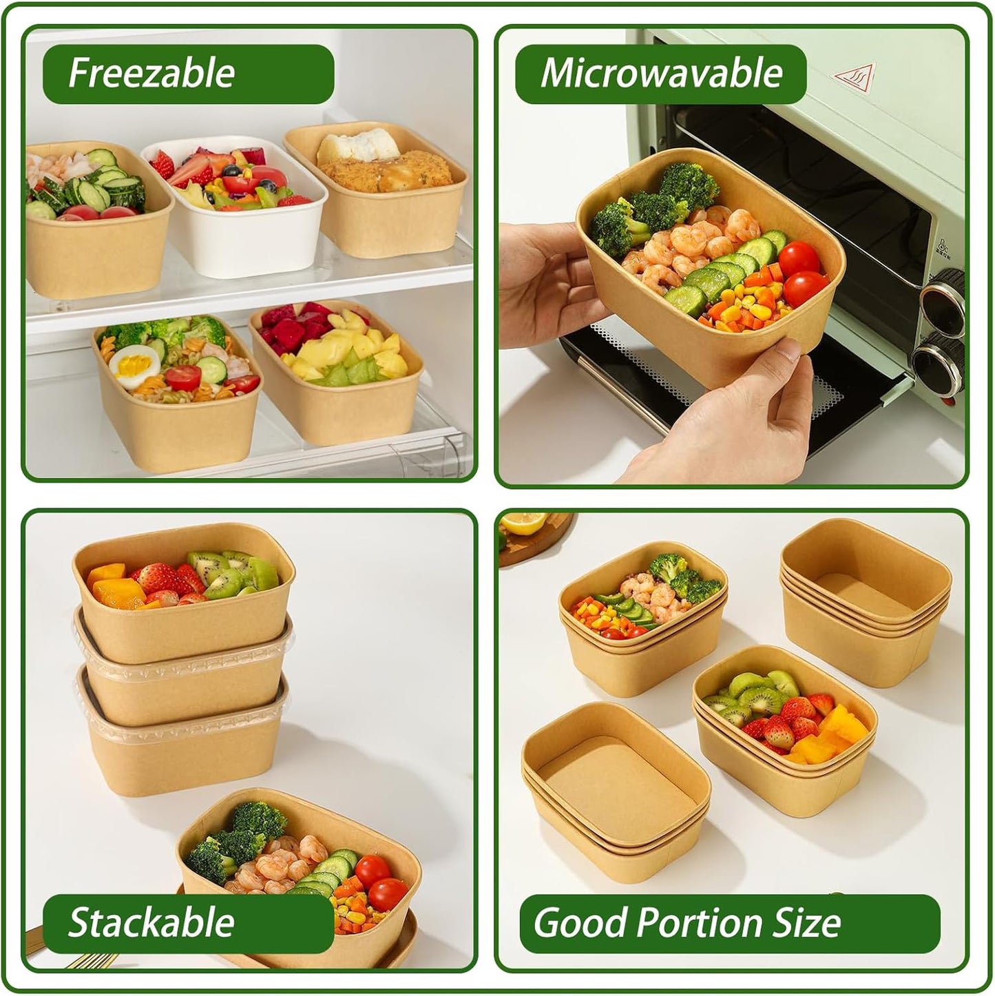DI QIU REN 50-Pack 29oz Disposable Kraft Paper Bowls【with Lids and Forks】, Meal Prep Containers Disposable Large Paper Bowls Leakproof Take Out To Go Food Containers, Microwave Safe for Hot/Cold Food