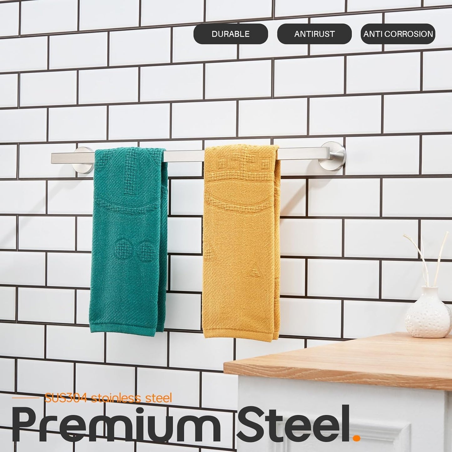 20 Inch Bathroom Towel Bar Bath Towel Rack Kitchen Towel Holder Towel Shelf Wall Mounted SUS304 Stainless Steel 2 Pack Brushed Nickel AN4001BR-L20-P2