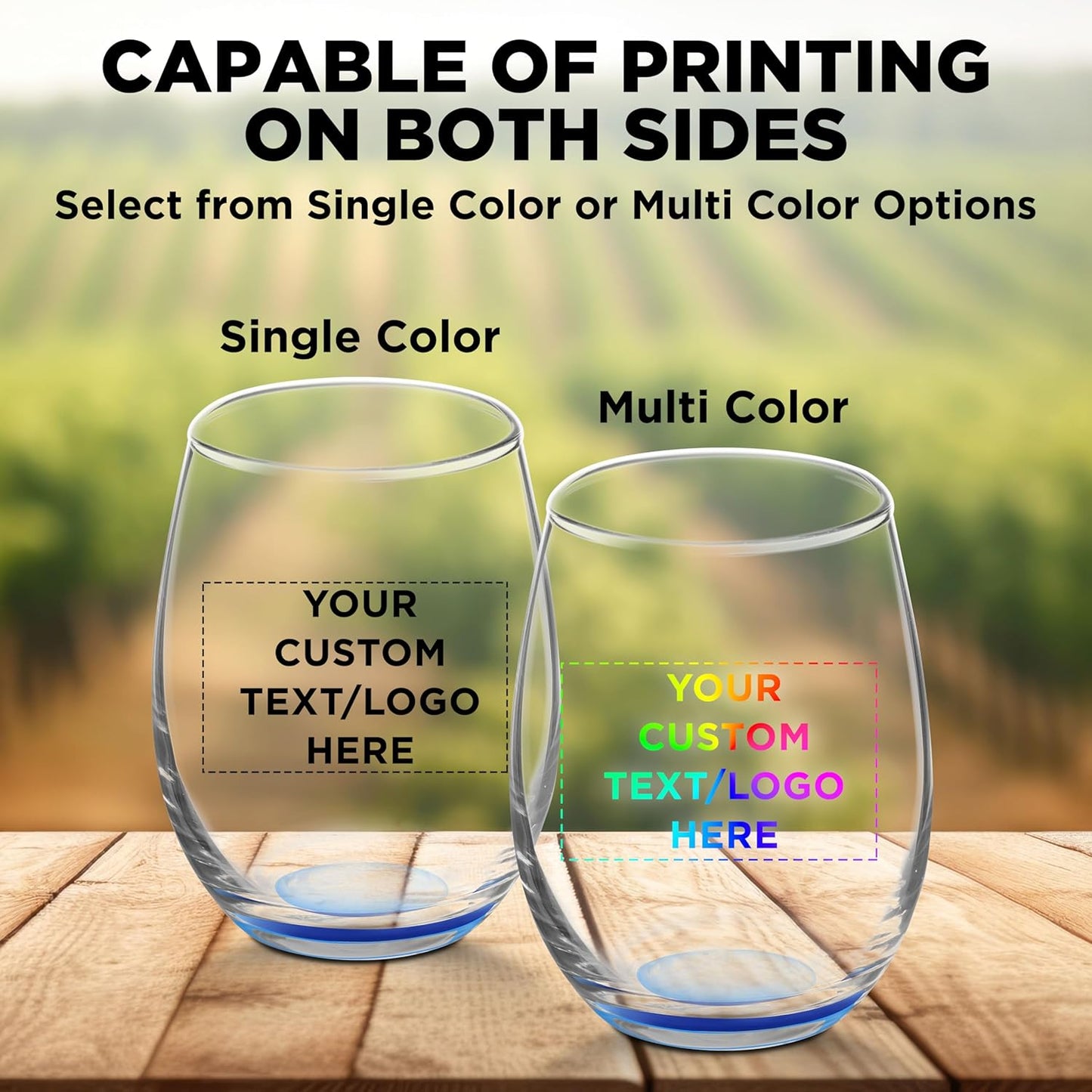 Custom Stemless Wine Glasses by ARC 5.5 oz. Set of 12, Personalized Bulk Pack - Perfect for Hotel, Bar, Restaurant or Lounge - Blue