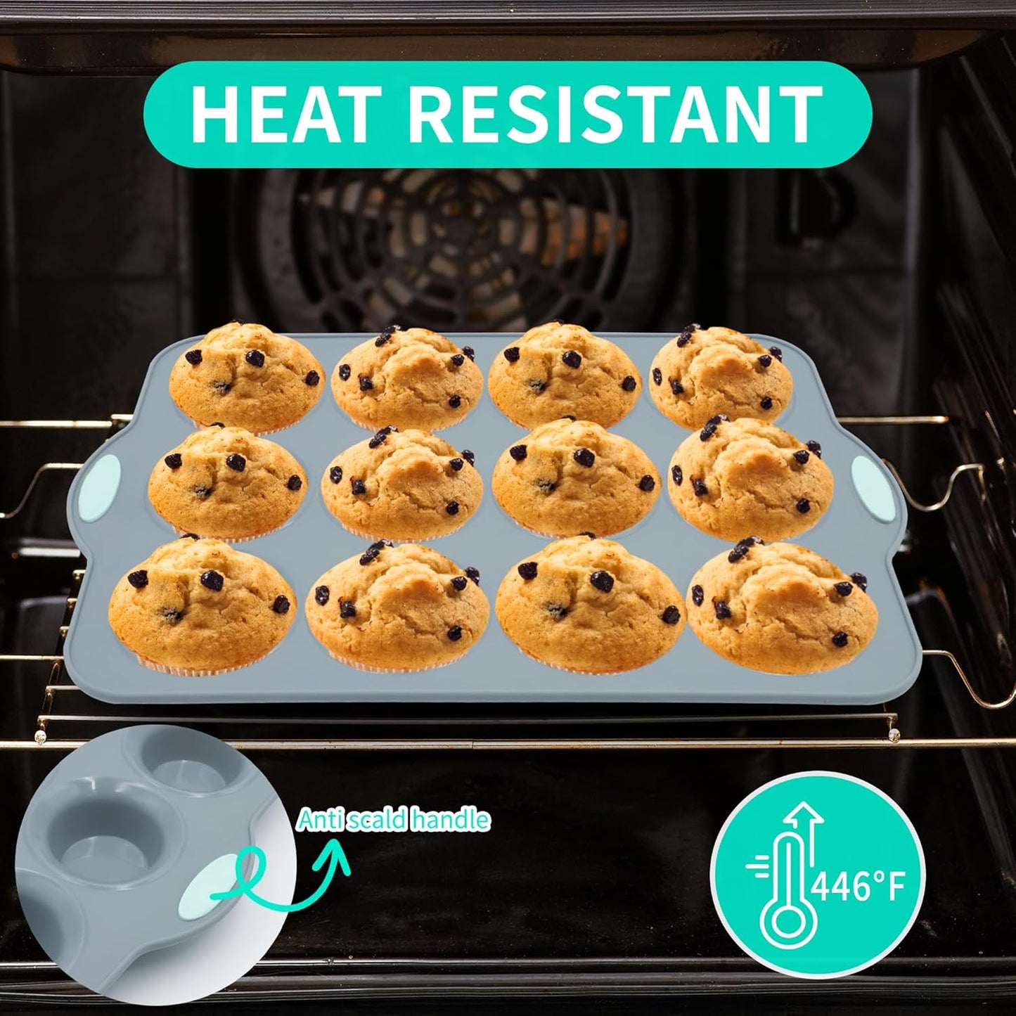 To encounter 2Pack Silicone Muffin Pan with Metal Frame, 12 Cup Regular Size Cupcake Pan, Non-Stick Baking Tray, Food Grade Baking Molds for Oven, Dishwasher Safe