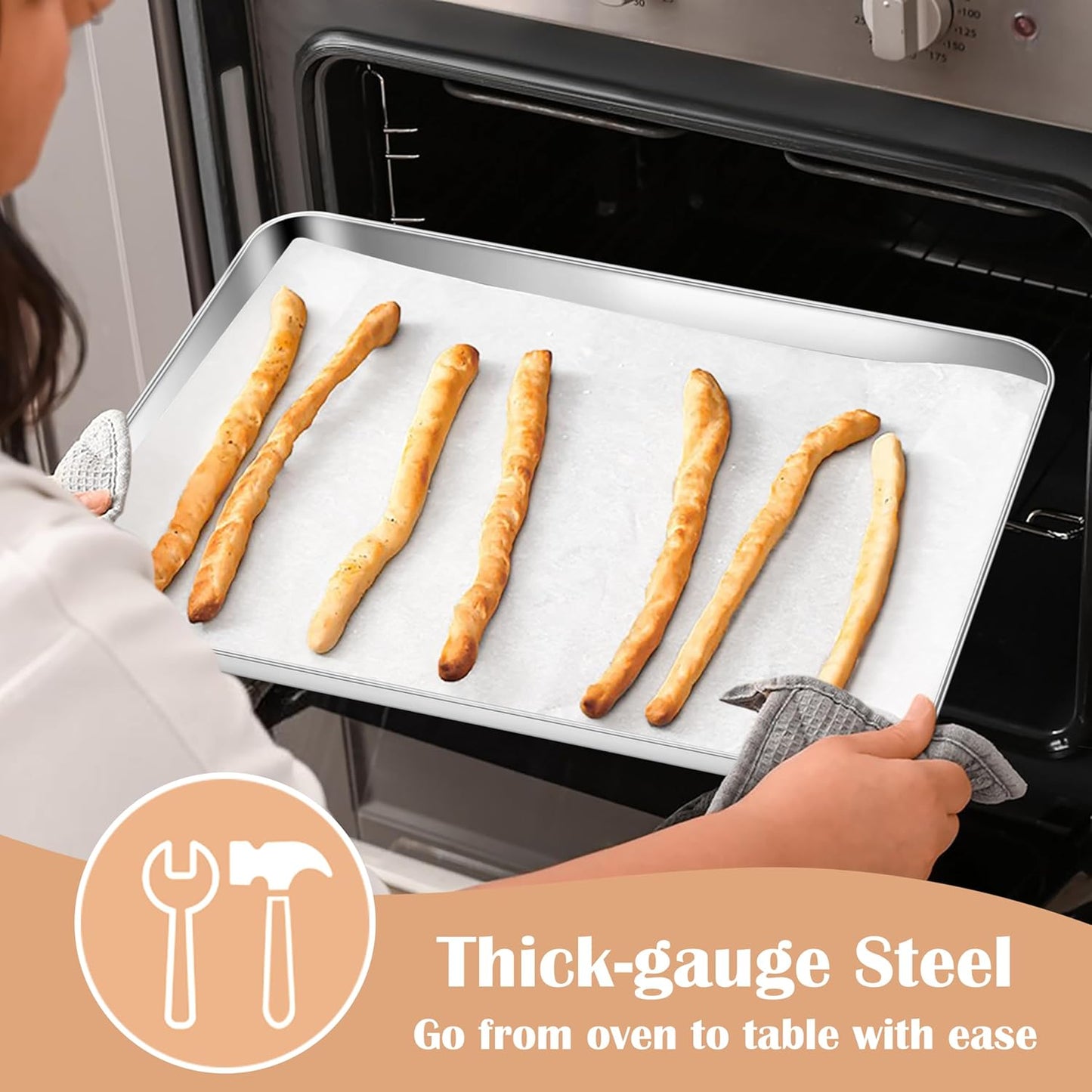 E-far Baking Sheets Set of 3, 16” x12” x 1” Stainless Steel Cookie Sheets Pans for Oven, Non-toxic Metal Trays for Baking Cake Cookie, Healthy & Rust Free, Mirror Finish & Dishwasher Safe