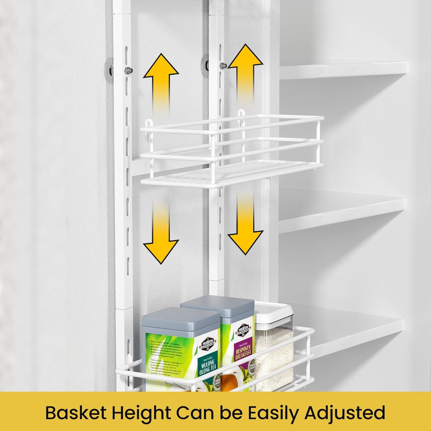 Pantry Door Organizer 12 Inch Wide, 8 Tier Hanging Adjustable Over the Door Spice Rack For Narrow Space,Matt White