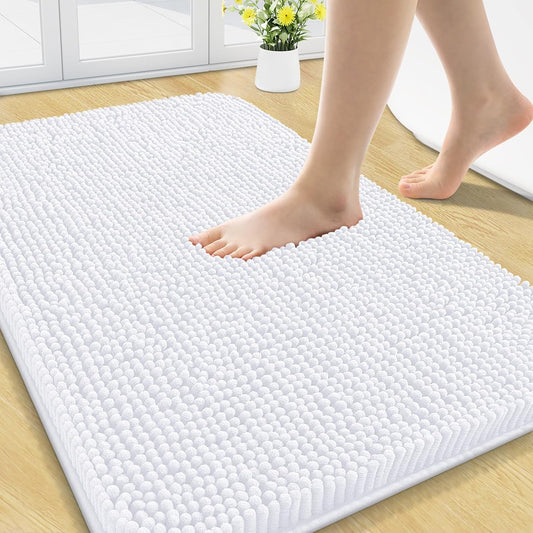 Arotive Bathroom Rugs 30x20, Extra Soft Absorbent Shaggy Chenille Bath Rugs, Machine Washable Rubber Backing Non-Slip Bath Mats for Bathroom Floor Tub and Shower, Home Decor Accessories, White