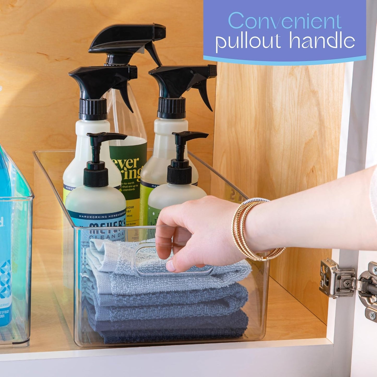 Plastic Food Storage 2 Pack Clear Container Bin with Handles for Organizing Kitchen, Pantry, Refrigerator, Freezer, Pantry, Cabinet, Closet, Bathroom. 16”x8”x5”