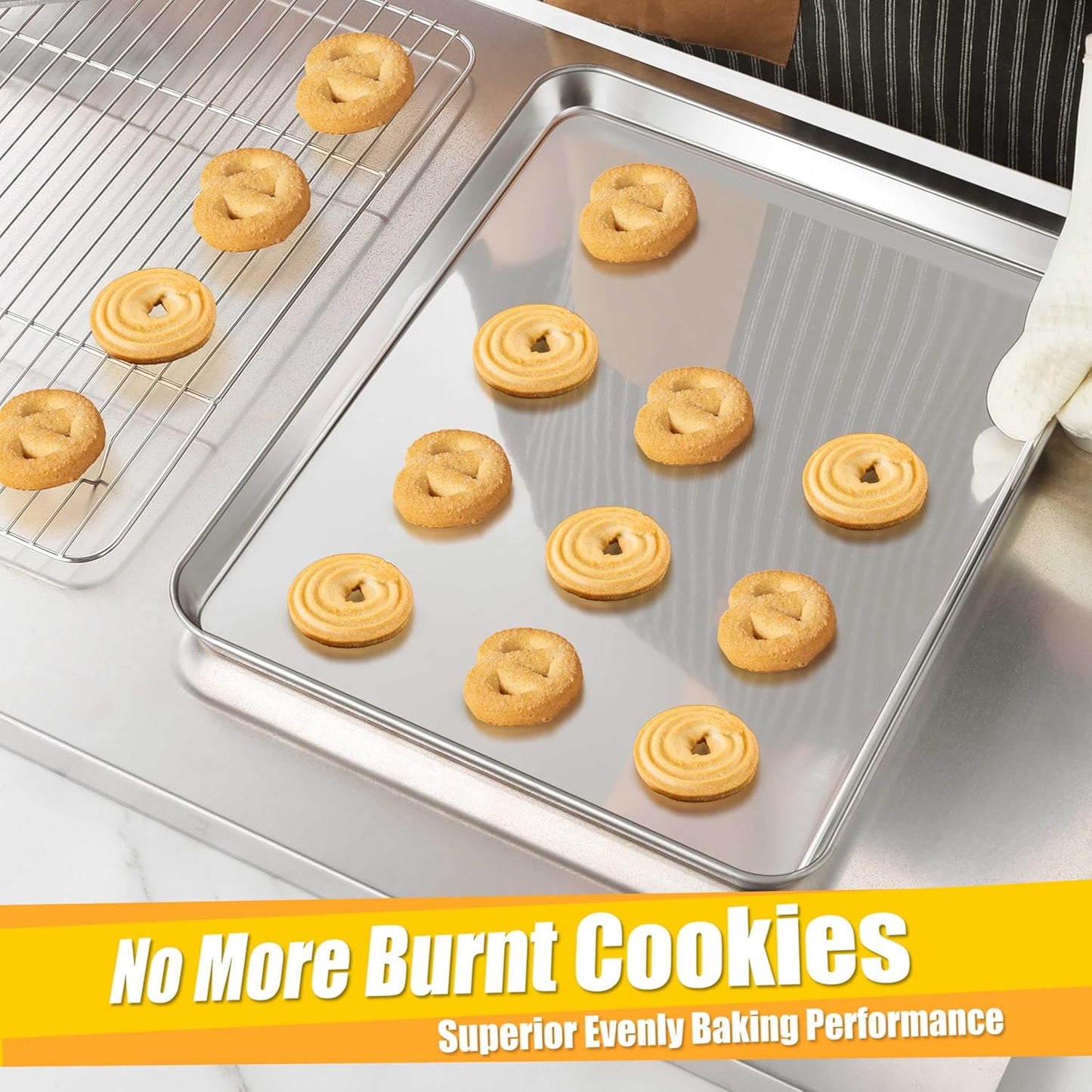 Homikit 2 Pack Baking Sheet, 16x12 Inches Stainless Steel Cookie Sheets for Baking, Large Toaster Oven Tray for Roasting Cooking, Metal Jelly Roll Pan Non Stick &Rustproof, Dishwasher Safe