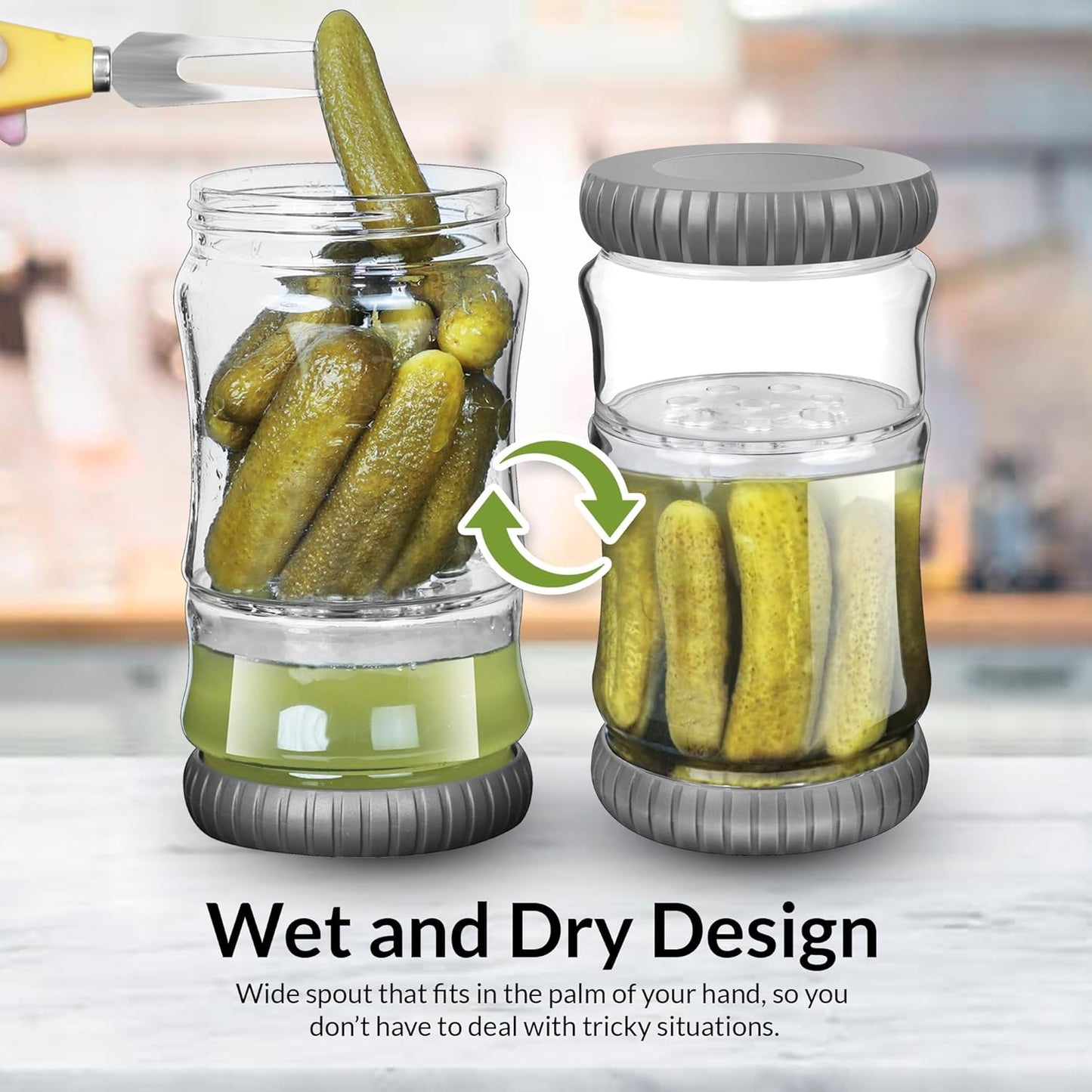 40oz Glass Pickle Jar with Strainer Flip - Pickle Storage Container with Airtight Lid, BPA-Free, Dishwasher Safe, Fermentation Hourglass Jar for Kimchi, Olives, Jalapeno, Gherkins (Dark Gray)