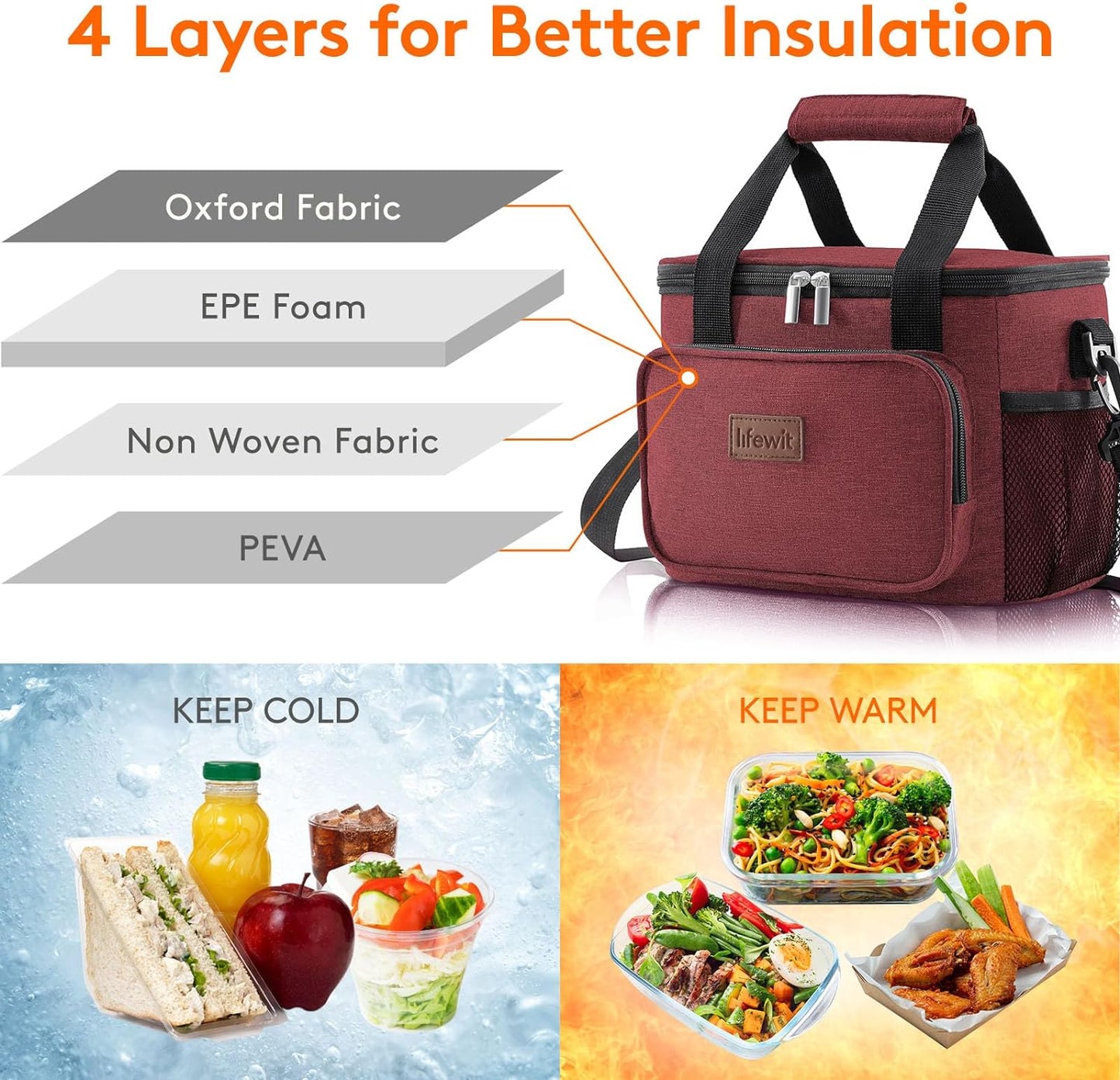 Lifewit Medium Lunch Bag Insulated Lunch Box Soft Cooler Cooling Tote for Adult Men Women, Burgundy 12-Can (9L)