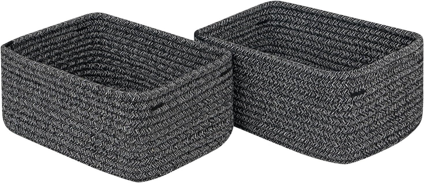 CubesLand Mixed Black Baskets Bins for Organizing,Small Woven Storage Baskets for Shelves,Cute Closet Cube Bins Set 2,Baby Nursery Cube Organizer Toys Basket Bin,Home Decor Organization Bins