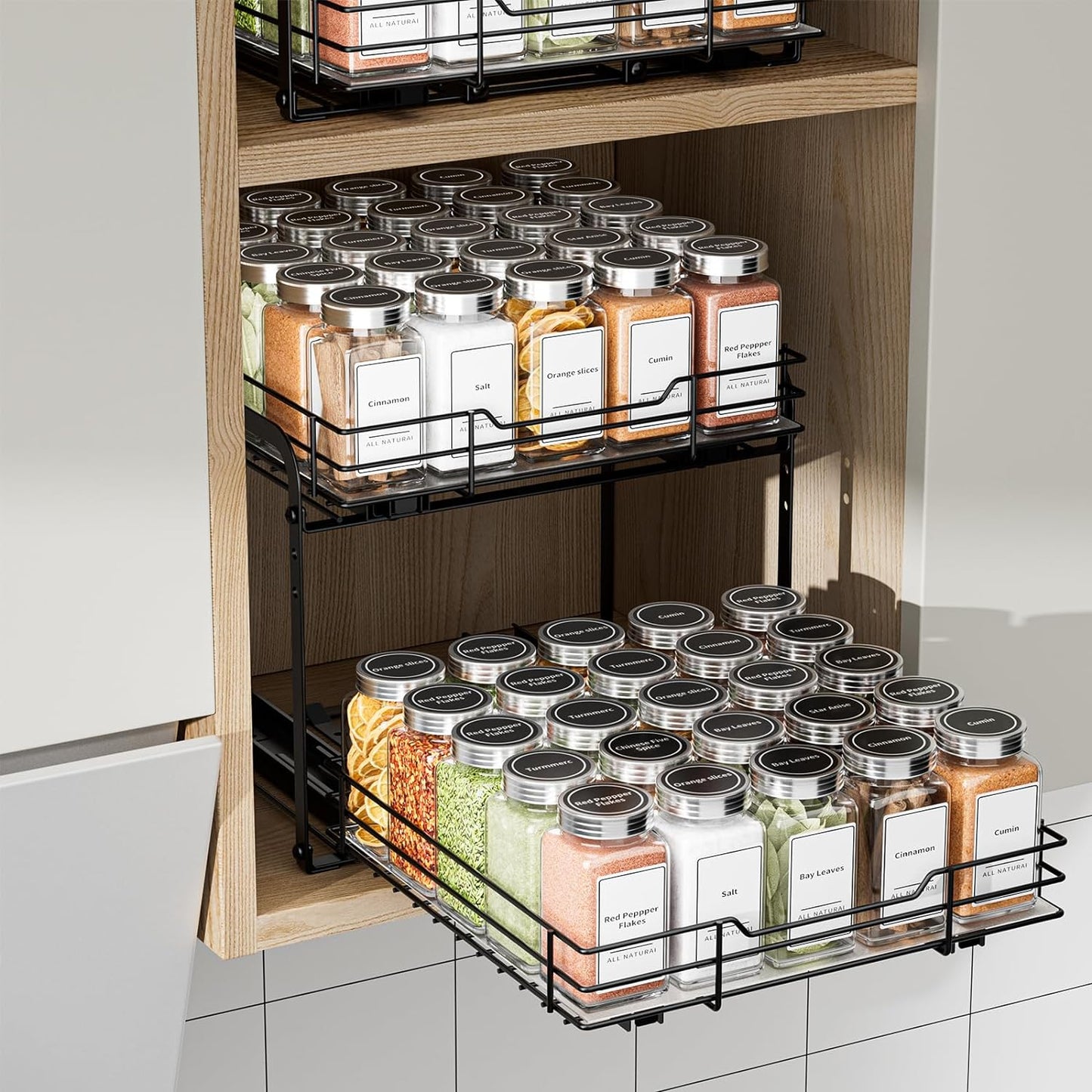 2-Tier Spice Rack Organizer, Pull Out Spice Rack for Cabinet, Height Adjustable Heavy Duty Metal Basket for Inside Cabinet & Pantry (11.5''Wx10.5''Dx9.5''H)
