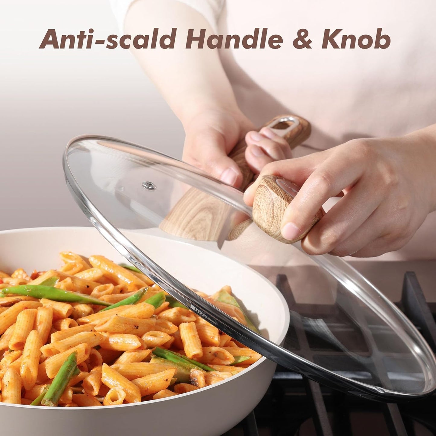 SENSARTE Ceramic Nonstick Frying Pan Skillet with Lid 9.5Inch Non Stick Egg Pan Omelette Pans, Non-toxic Kitchen Cooking Chef's Pan, Free of Intentionally Added PFAS/PTFE/PFOA, Induction Compatible