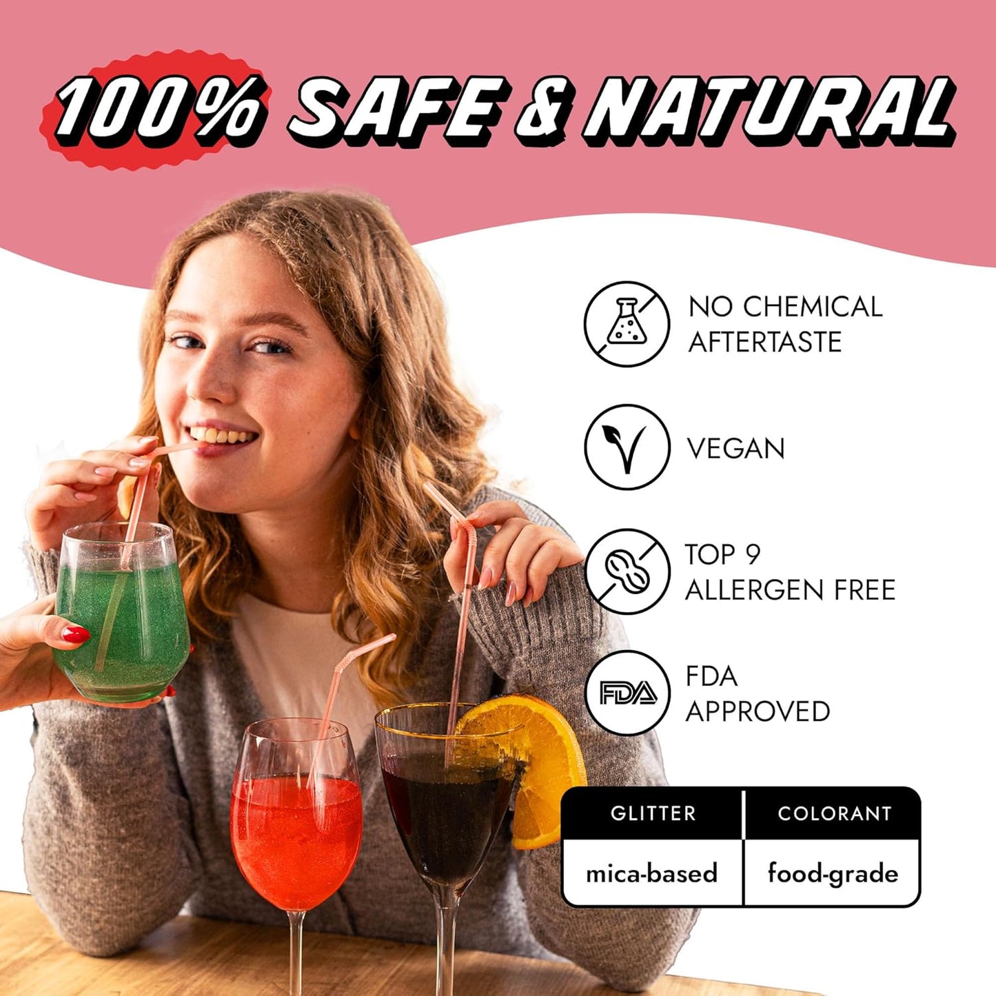 MONÉGASQUE Baby Pink Edible Glitter for Drinks 10g – Pink Edible Glitter for Cakes & Cocktails – Halloween Drink Shimmer Powder – Cocktail Sparkles for Drinks – Food & Cake Decorations Spray Sprinkles