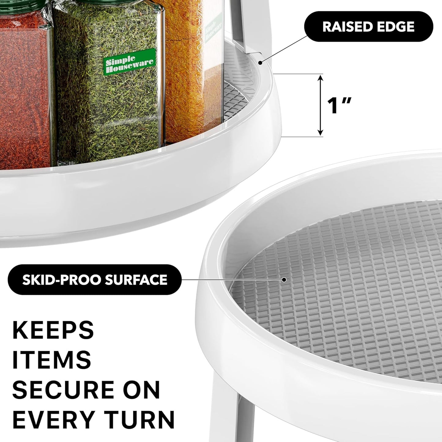 Simple Houseware 2-Tier Lazy Susan Spice Organizer, 10" Diameter, White/Gray