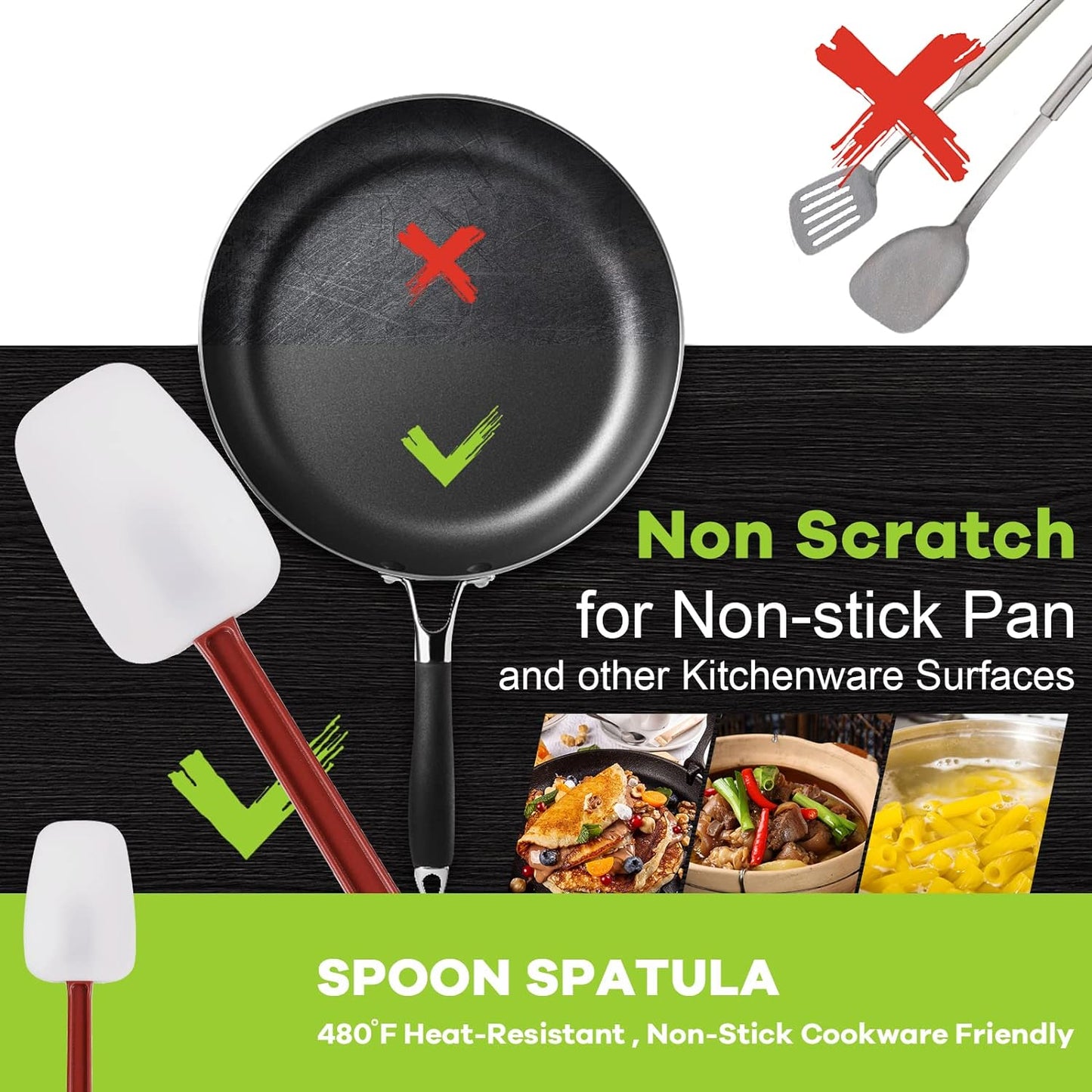 Commercial Spoonula Rubber Spatula Set 2, High Heat Spatula Spoon 16 Inches, Commercial Spatula for Cooking, Rubber Spatula Set Resistant to 500℉ (2 Spoonulas 16"/L)