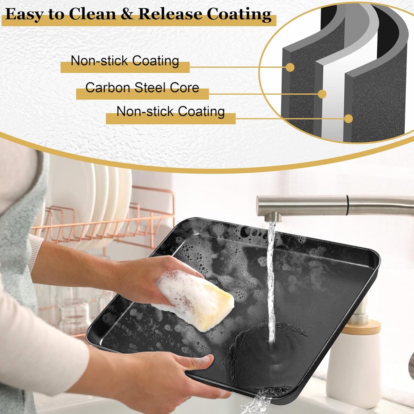 E-far 12.3x9.5x1 Inch Cookie Sheet for Baking, Nonstick Metal Oven Tray Pan for Cookies Jellyroll Cake, Nontoxic Rectangle Carbon Steel Baking Pan for Toaster Oven, Warp Resistant & Easy Clean