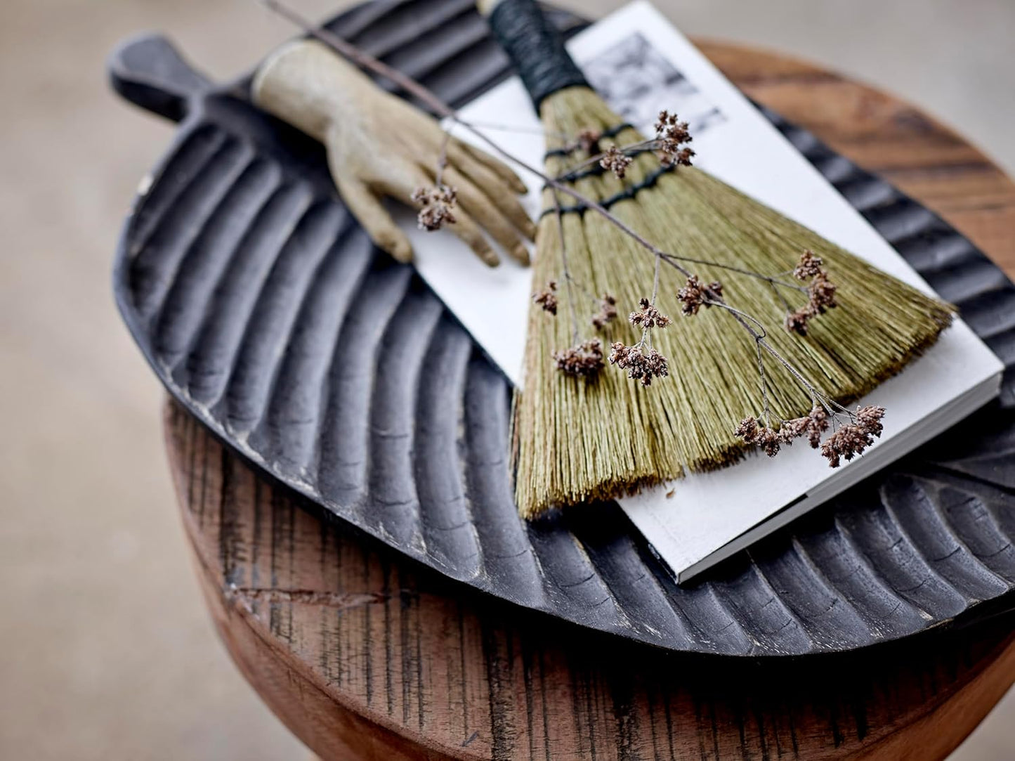 Creative Co-Op Whisk Brooms with Yarn Wrapped Handles, Multi Color Neutrals, Set of 4