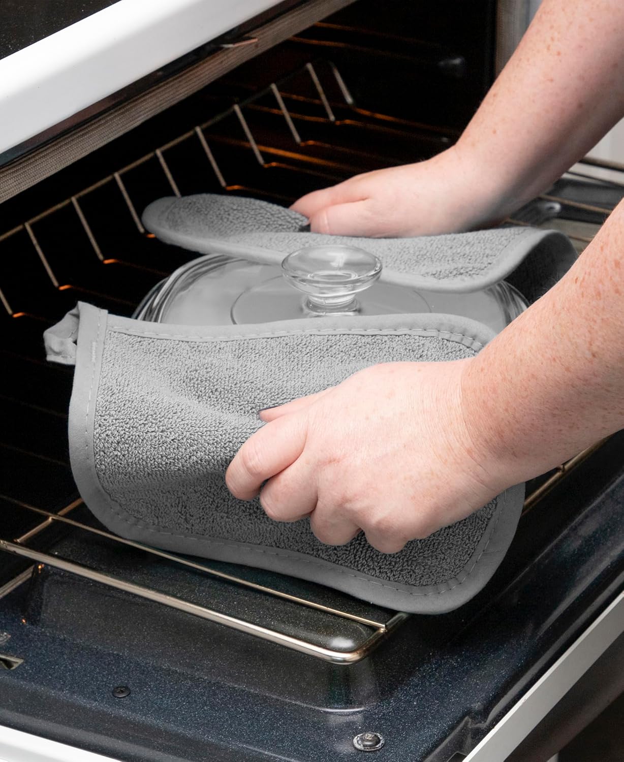 RITZ Terry Potholder & Hot Pad: Unparalleled Heat Resistant, Durable 100% Cotton – Ergonomically Designed for Optimal Grip – Easy-Care Machine Washable – 4-Pack, Titanium/Graphite