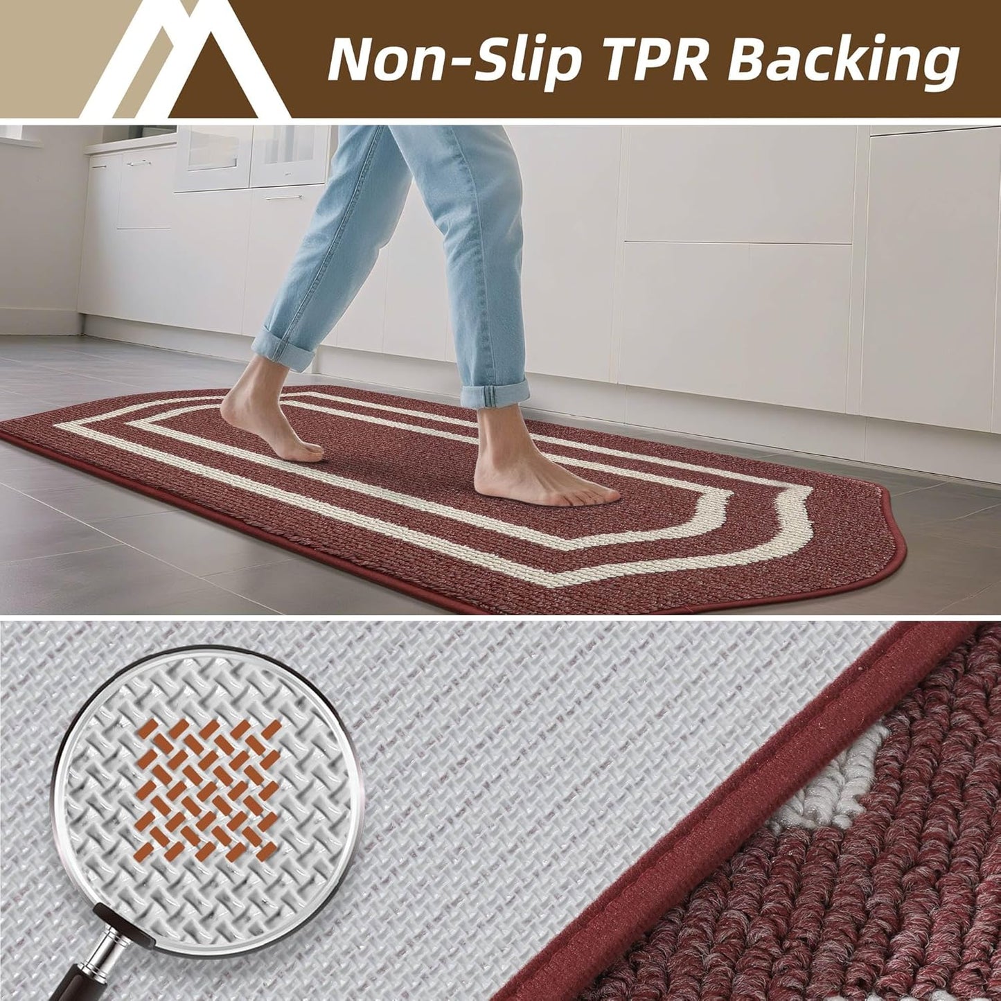 COSY HOMEER Long Kitchen Floor Mats for in Front of Sink Super Absorbent Kitchen Rugs and Mats 24"x79" Non-Skid Kitchen Mat Standing Mat Washable,Polypropylene,Red,Frame