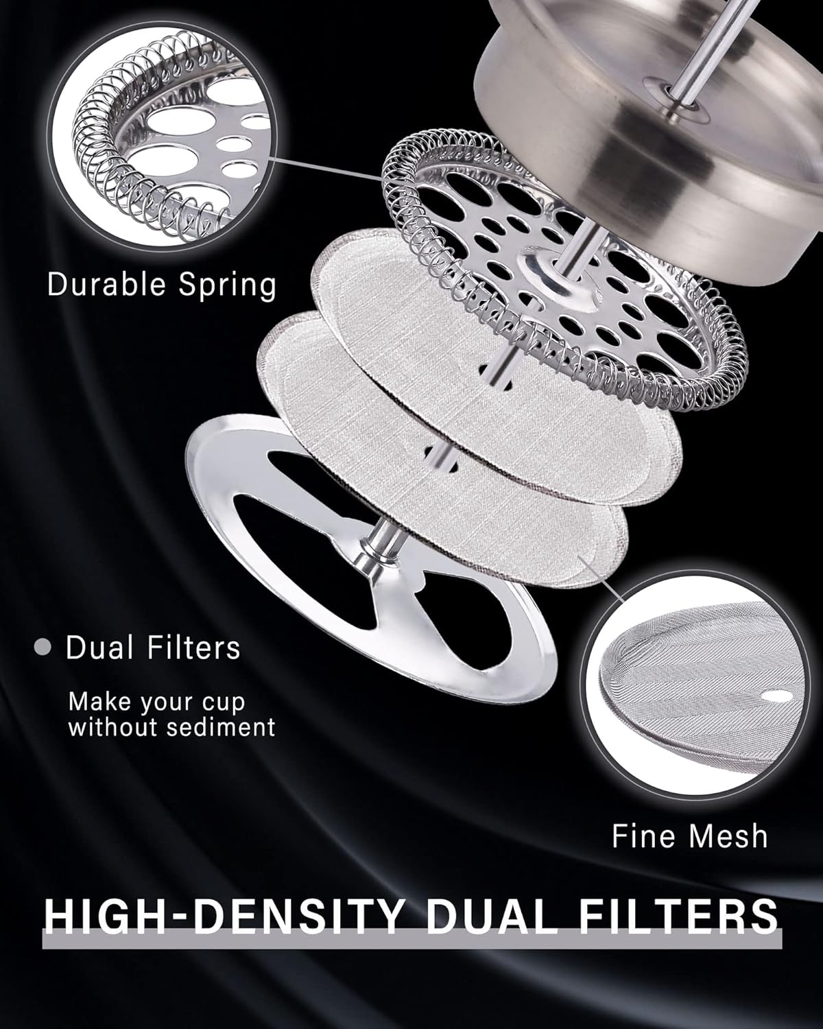 POLIVIAR French Press Coffee Maker, 12 oz Portable French Press with Mini Canister and Collection Bag, Double Wall Insulation & Dual- Filter Screen, Food Grade Stainless Steel for Coffee