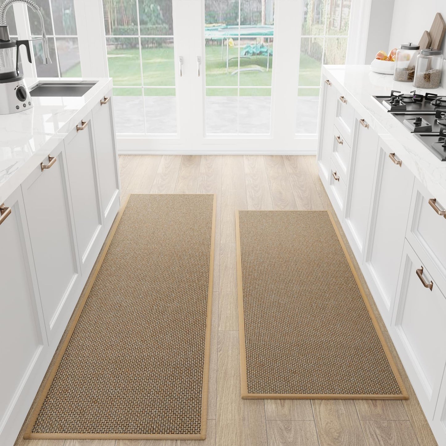 Kitchen Mat Set of 2 PCS, Cushioned Non Slip Rugs for Kitchen Floor, Absorbent Runner Comfort Standing Mats Washable for Kitchen, Office, Home,(Brown, 17.3"x47"+17.3"x71")