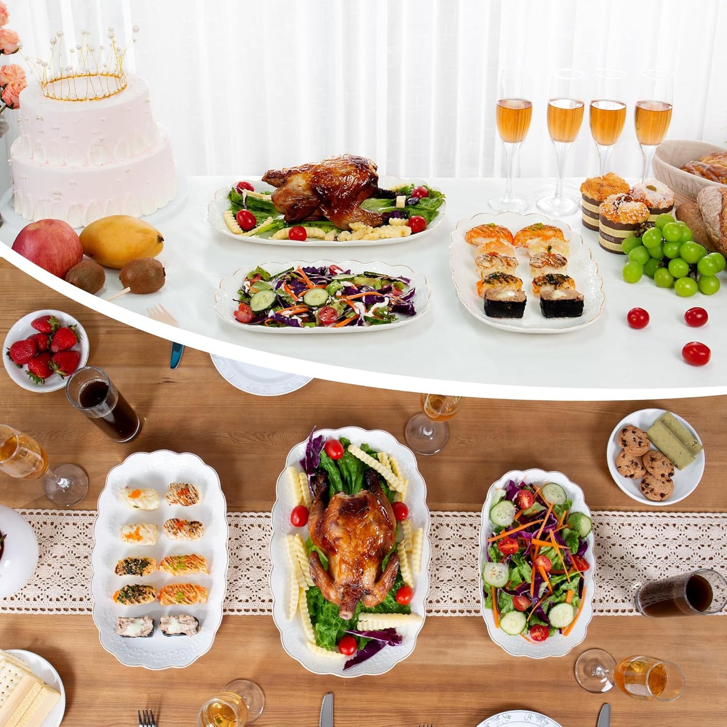 Kassel Ceramic Serving Platter Set | 14”/12”/10” Oval Serving Trays for Entertaining at Parties and Weddings | Oven Safe Large Serving Trays for Tacos, Steak, and Cake